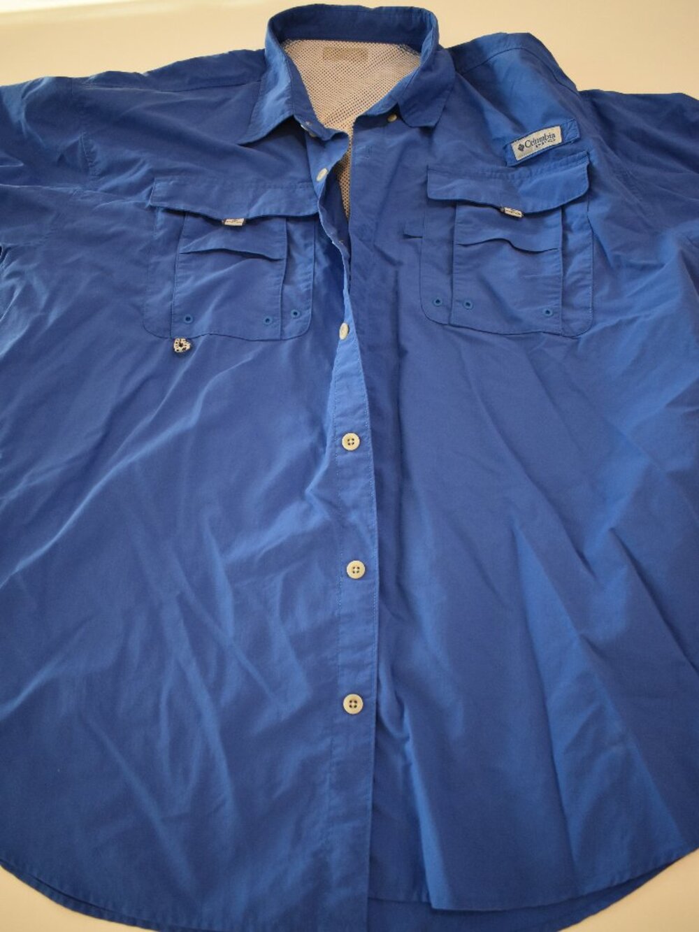 XL Columbia PFG Men's Blue Short Sleeve Fishing Shirt Vented Mesh Utility Outdoo